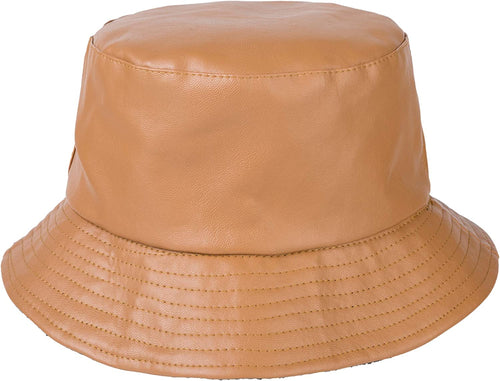 Thalia Orange Bucket Hat PU Leather Waterproof Cap