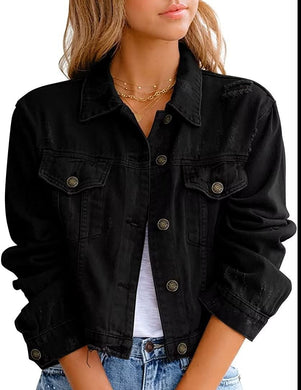 Dreamy Black Distressed Frayed Ripped Jeans Jacket
