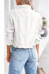 Dreamy White Distressed Frayed Ripped Jeans Jacket