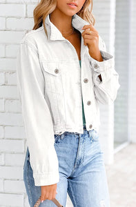 Dreamy White Distressed Frayed Ripped Jeans Jacket