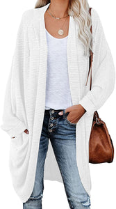 White Knit Batwing Oversized Long Sleeve Cardigan