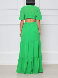 Pastel Green V Neck Short Sleeve Summer Maxi Dress