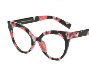 Floral Pink Cat Eye Clear Vintage Style Glasses