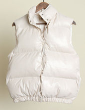 Load image into Gallery viewer, High Neck Ivory Vegan Leather Puffer Jacket Vest