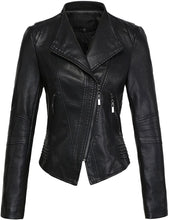 Load image into Gallery viewer, Black Long Sleeve Faux Leather Biker Jacket