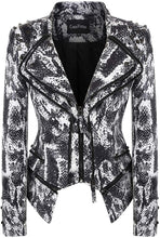 Load image into Gallery viewer, Print Studded Army Green Leather Snake Pattern Biker Jacket