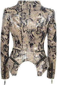 Print Studded Snake-skin Leather Snake Pattern Biker Jacket
