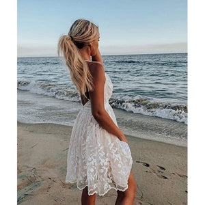 Beachy White Halter Lace Mini Dress
