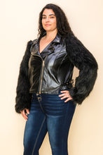 Load image into Gallery viewer, Plus Size Black Leather Fur Sleeve Women&#39;s Jacket