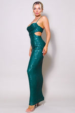 Load image into Gallery viewer, Emryst Hunter Sequin Side-To-Back Cutout Zipper Back Maxi Dress