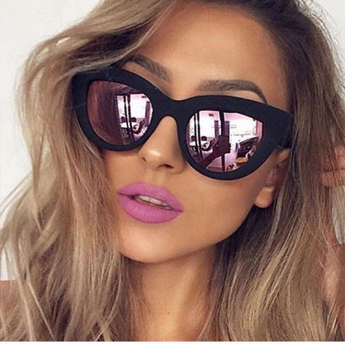 Matte Black Reflective Large Cat Eye Sunglasses