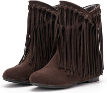 Load image into Gallery viewer, Dark Brown Fringe Tassel Women&#39;s Ankle Boots