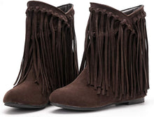 Load image into Gallery viewer, Dark Brown Fringe Tassel Women&#39;s Ankle Boots