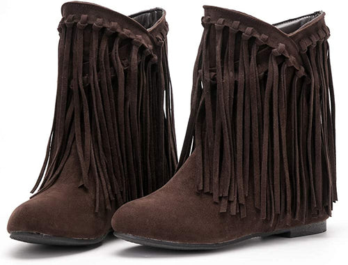 Dark Brown Fringe Tassel Women's Ankle Boots