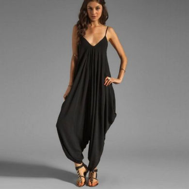 Plus Size High Fashion Bohemian Black Sleeveless Jumpsuit
