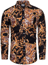 Load image into Gallery viewer, Men&#39;s Red and Black Long Sleeve Baroque Print Button Down Shirt