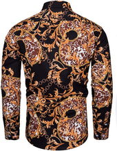 Load image into Gallery viewer, Men&#39;s Red and Black Long Sleeve Baroque Print Button Down Shirt