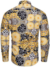 Load image into Gallery viewer, Men&#39;s Gold Long Sleeve Baroque Print Button Down Shirt