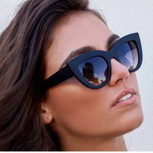 Matte Black Reflective Large Cat Eye Sunglasses