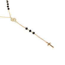 Load image into Gallery viewer, Black Velvet Cross Drop Black Bead Pearls Choker Necklace