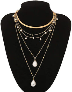 Gold Choker with Pearls Pendant Layered Necklace