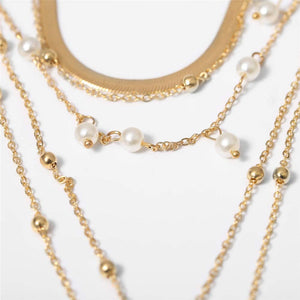 Gold Choker with Pearls Pendant Layered Necklace