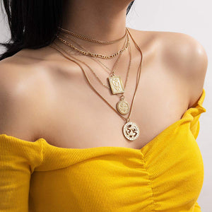 Boho Coin Layered Gold Necklace Butterfly Jewelry