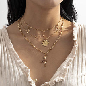 Minimalist Necklace Gold Flower Butterfly Coin Choker Jewelry