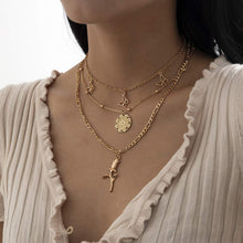 Load image into Gallery viewer, Minimalist Necklace Gold Flower Butterfly Coin Choker Jewelry
