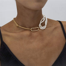 Load image into Gallery viewer, Choker Gold Chain Pearls Adjustable  Necklace Jewelry