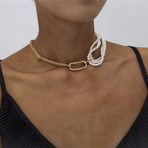Choker Gold Chain Pearls Adjustable  Necklace Jewelry