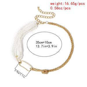 Choker Gold Chain Pearls Adjustable  Necklace Jewelry