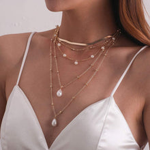 Load image into Gallery viewer, Multilayered Pearl Accented Gold Chain Necklace