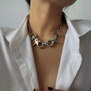 Silver Dainty Punk Handcuffs Choker Necklace