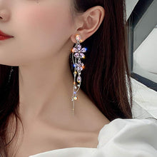 Load image into Gallery viewer, Silver and Purple Rhinestones Big Dainty Floral Drop Earrings