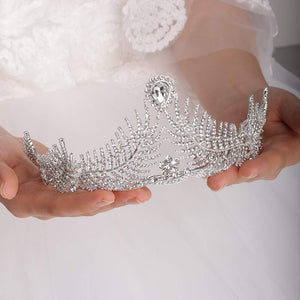 Vintage Feather Crystal Rhinestone Silver Tiara Crown