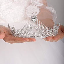 Load image into Gallery viewer, Vintage Feather Crystal Rhinestone Silver Tiara Crown