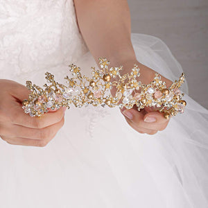 Floral Crystal Rhinestones Pearls Tiara