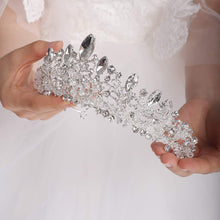 Load image into Gallery viewer, Floral Crystal Rhinestones Silver Tiara Crown