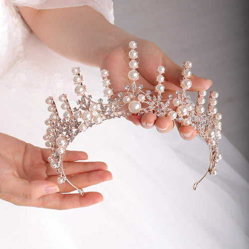 Pearls Crystal Rhinestones Vintage Gold Tiara Crown