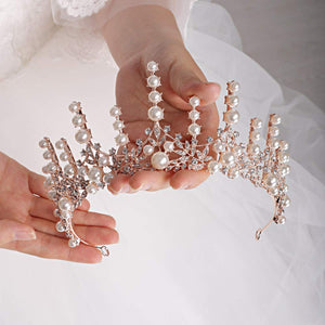 Pearls Crystal Rhinestones Vintage Gold Tiara Crown