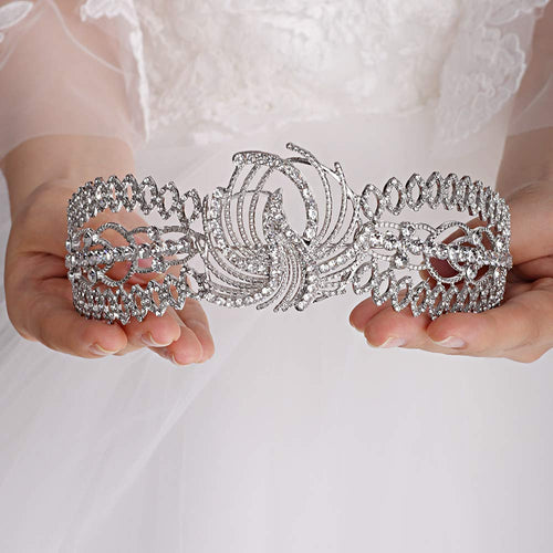 Floral Crystal Rhinestones Silver Tiara Crown