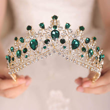 Load image into Gallery viewer, Green Rhinestones Vintage Tiara Crown