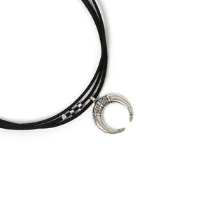 Women's Black Moon Crescent Pendant Choker Handmade Necklace