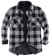 Load image into Gallery viewer, Men&#39;s Grey Plaid Warm Sherpa Lined Fleece Jacket