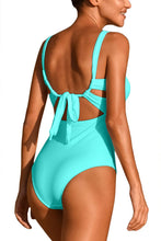 Load image into Gallery viewer, Cross Front Halter Green Tummy Control One Piece Swimsuits