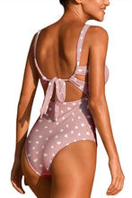 Load image into Gallery viewer, Cross Front Halter Pink Polka Tummy Control One Piece Swimsuits