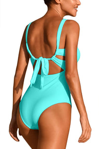 Cross Front Halter Green Tummy Control One Piece Swimsuits
