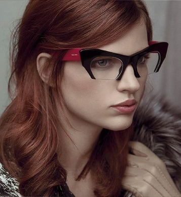Black & Pink Cat Eye Clear Semi Rimless Glasses