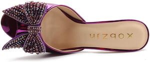 Aureate Purple Open Toe Jewel Block Shoes